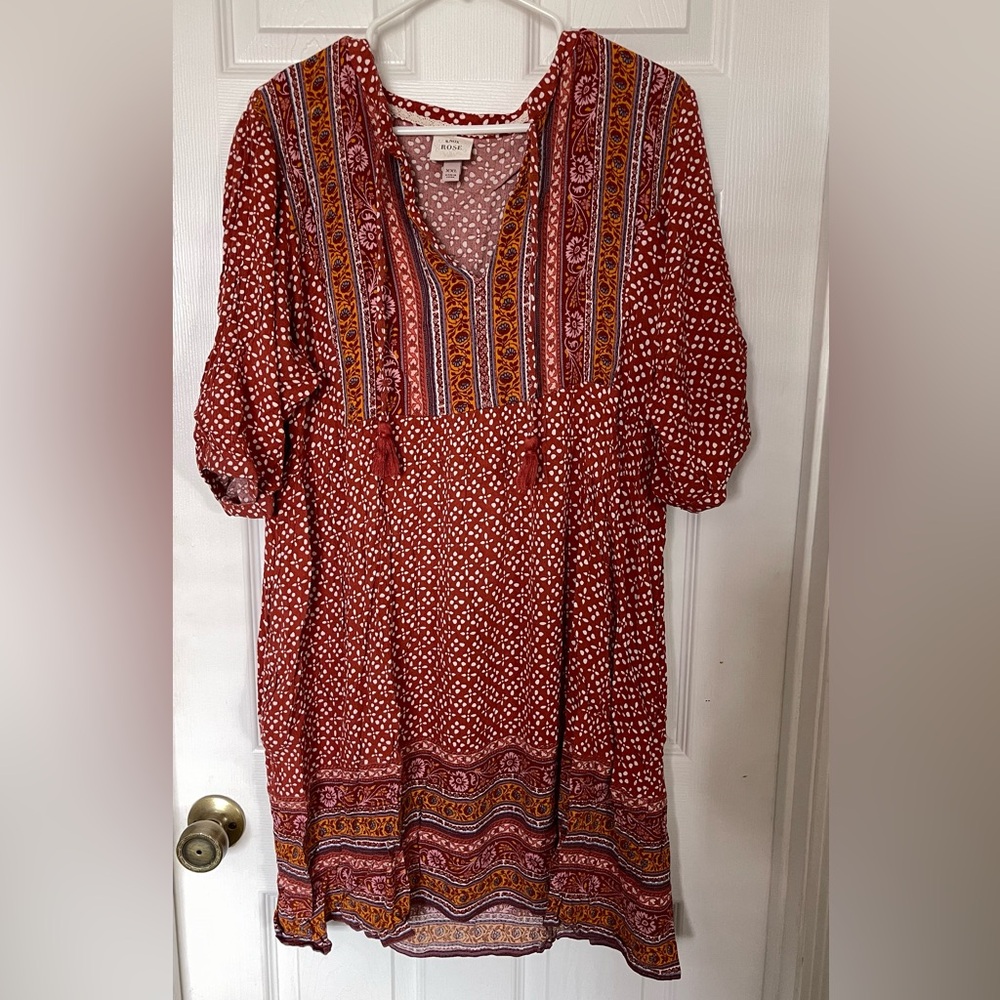 Women's Red Patterned Boho Mini Dress